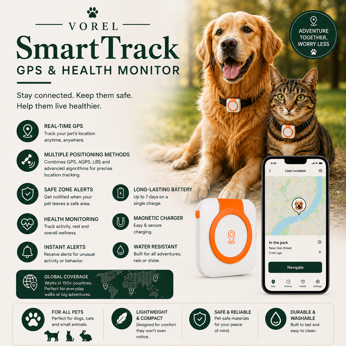 VOREL SmartTrack GPS & Health Monitor